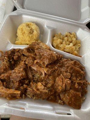 Pork Roast, Rice Dressing, Mac n Cheese, Potato Salad