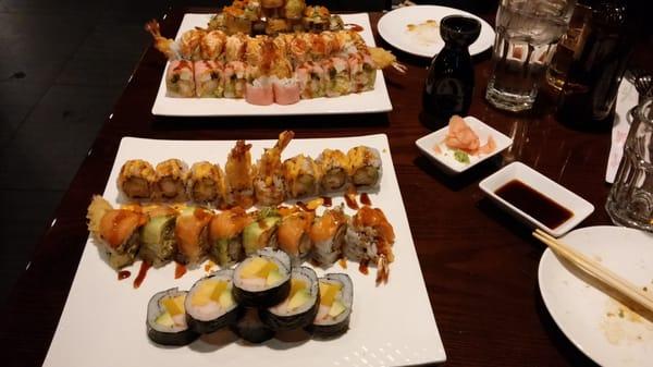 All you can eat challenge: New Crazy Roll, Rock'N Roll, Mexican Roll, American Dream, Phoenix, Futomaki (Top to Bottom)