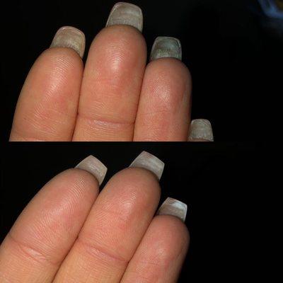 Before (left) and after fixing but before polish (right)