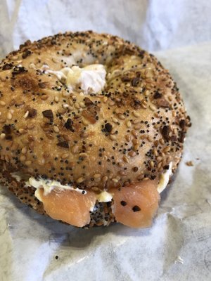 Salmon wasabi bagel (everything bagel substitute)