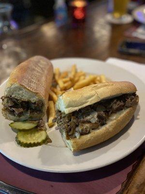 Cheesesteak with onions and mushrooms