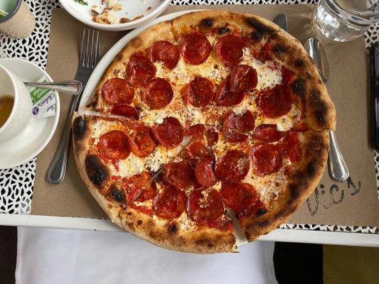 Pepperoni pizza- enough for one who is hungry.