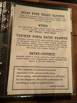 Blind Swine Menu