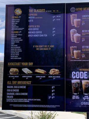 Drive-thru menu