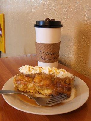 Salted caramel bread pudding and large turtle mocha.