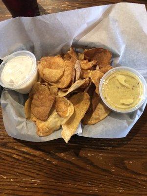 Kettle chips, ranch, and honey mustard