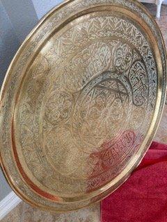 1900's vintage 29" middle eastern moroccan brass tray hand hammered