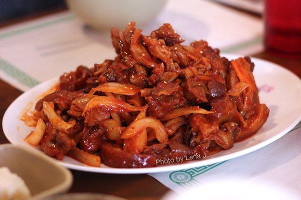 Jokbal Bokum  ($20.95) Braised Pigs' Feet Pig's feet spicy stir fried. Good.