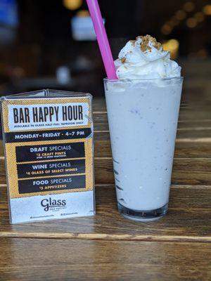 Chocolate chip cookie shake and happy hour specials