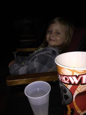 My daughter is ready for the movie.