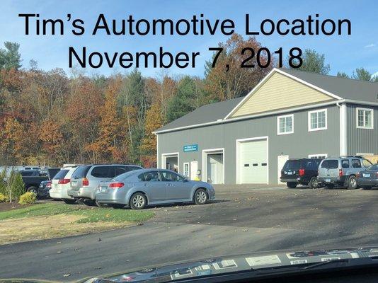 Tim's new Location, 352 Salmon Brook Street, Granby, Connecticut 06035, November 7, 2018