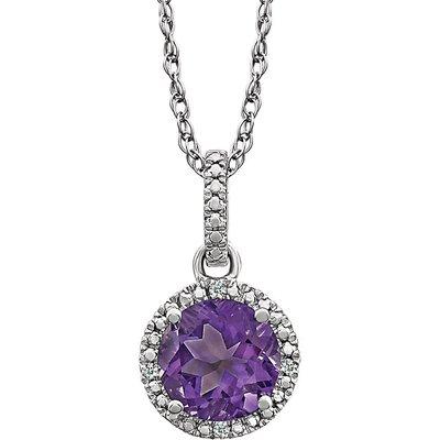 14K WG Amethyst Pendant w/ Diamond Halo