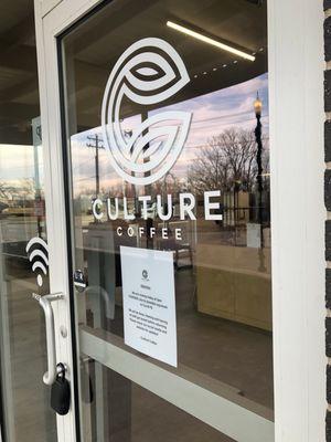 Culture Coffee:  Closed @ 2pm today for possible Covid19 exposure. sanitizing now. Updates on social media (Mon, 28 Dec 2020)