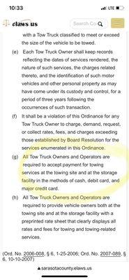 Laws regarding payment of towed vehicles.