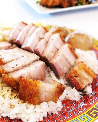 Roast pig over rice