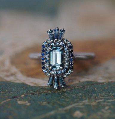 One of a kind & handmade Montana sapphire and recycled platinum engagement ring.