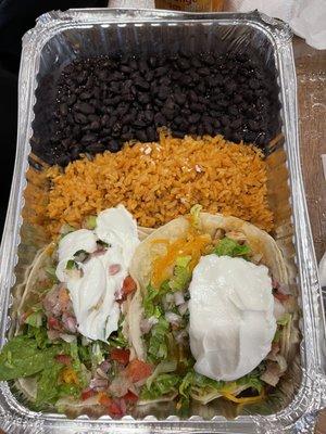 Tacos, rice and beans