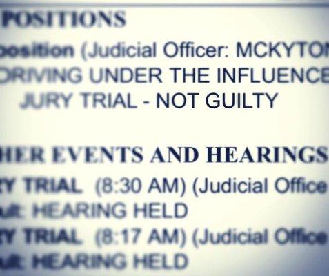 Recent DUI Jury Trial (Not Guilty)