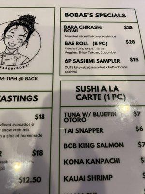 Sushi menu