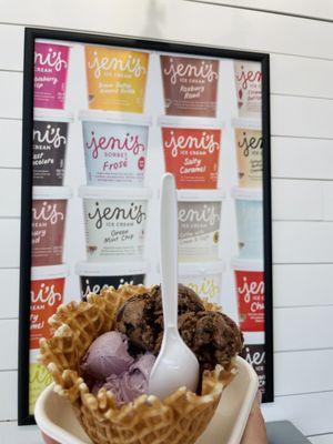 Texas Sheet Cake and Lavender Berry flavors in a Waffle Bowl