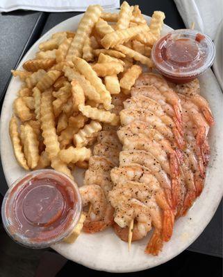 Shrimp Skewers Dinner (comes with cocktail sauce, choice of potato, house salad and dinner rolls)