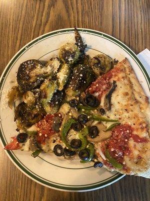 Veg pizza with a side of brussel sprouts! Yum!