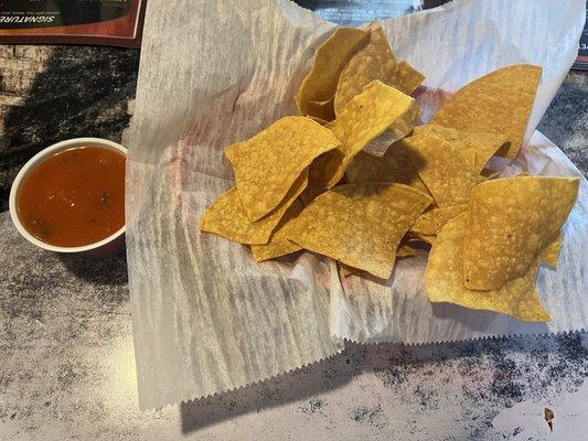 Perfectly prepared tortilla chips and the most delicious salsa.