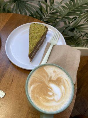 Pistachio and Chocolate Cake with a Latte!