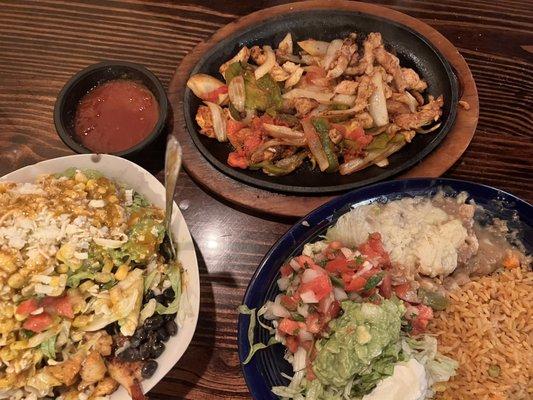 Chicken fajitas and grilled chicken maracas bowl.