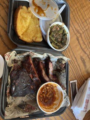 St. Louis ribs, collard greens, Cole slaw & baked beans.