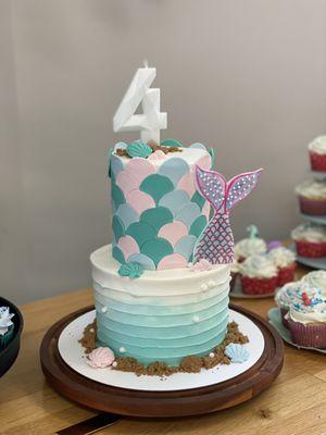 Mermaid themed birthday party cake