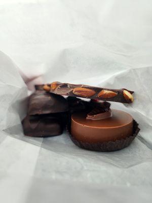 Dark pecan toffee, dark almond bark, milk double dipped oreo