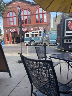 Outdoor seating across from the TFD