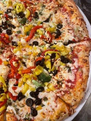 Mediterranean pizza with banana peppers