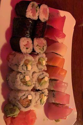 Rainbow Roll, Negi Hamachi, and Fresh Philly Roll