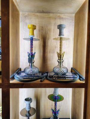 We have table top hookahs in many different colors and shapes. They are small enough to be used in low priority settings.