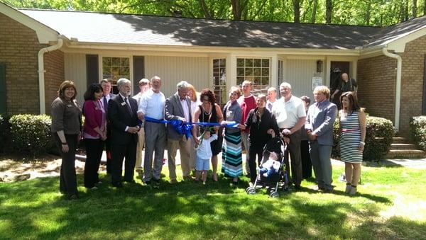 Cutting the Ribbon! Grey and the giant scissors! Loved it! Such a great day.