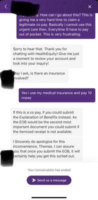 Co pay denied, resubmit eob still denied.