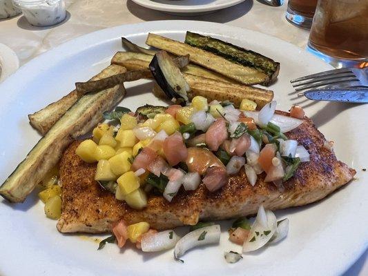 Blackened salmon on a Friday;  having it with potato pancakes made it a fun fish fry