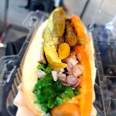 The Chicago dog from a Denver hotdog shop!  https://youtu.be/tmMKydlf3Og