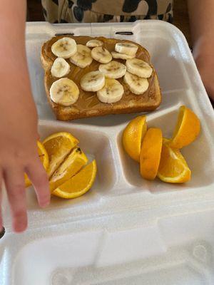 Peanut butter toast and oranges