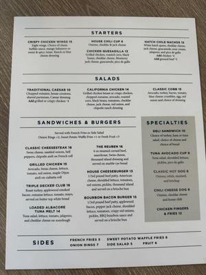 Menu from the new café