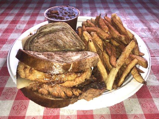 Big D with fries and spicy rancher beans