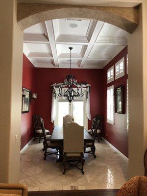 Coffered ceiling dining room.