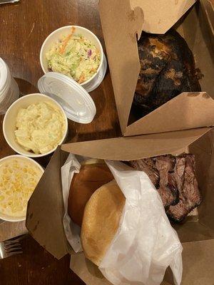 Sides and Beef Brisket and Smoked Chicken