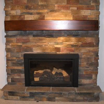 Gas Fireplace Insert with Custom Wall and Mantle