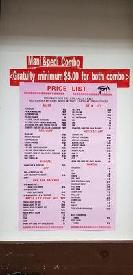 The updated price list..