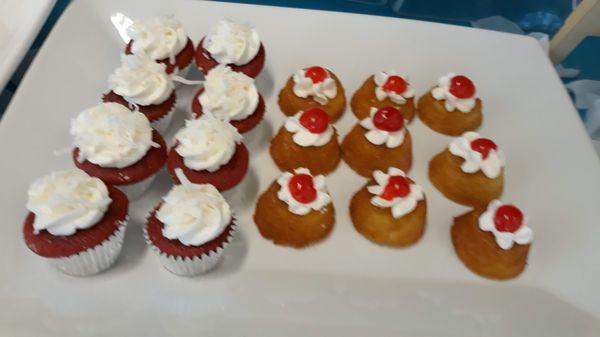 Mini Pineapple Upside Down Cupcakes, Red Velvet with Coconut