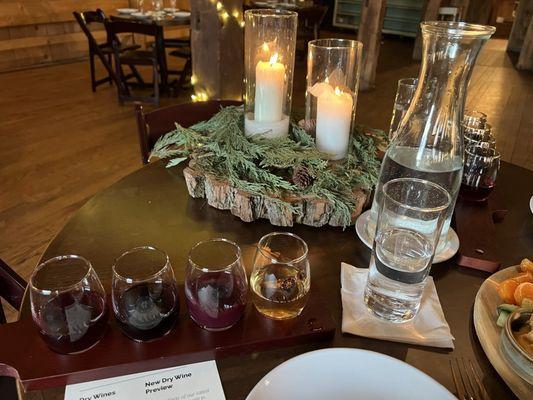 Wine flight and table scape