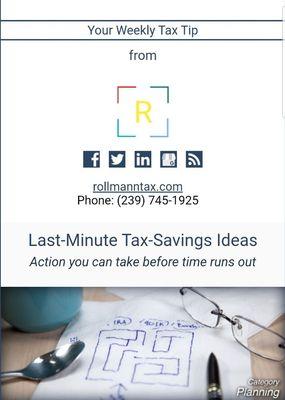 Weekly Tax Tips

Sign up at 
rollmanntax.com